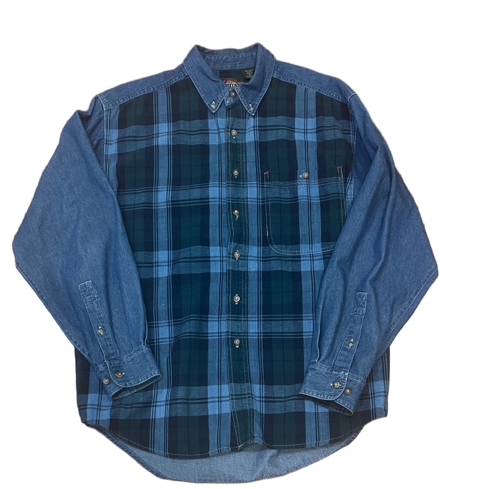 Greatland Men's Blue & Green Plaid Button-Down Shirt plaid and denim